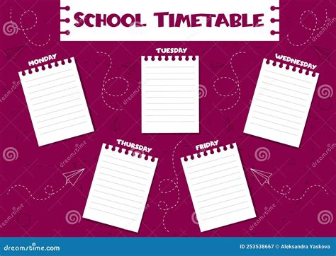 School Timetable For Kids With Days Of The Week And Planes Dots And