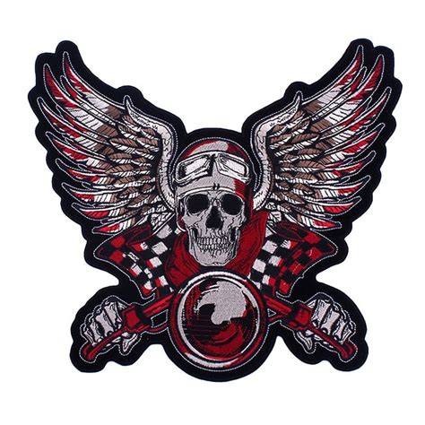 Wing Skull Rider Large Sew Iron On Patch Embroidered Angel Skeleton