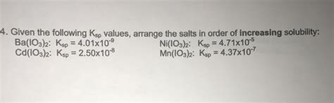 Solved 4 Given The Following Ksp Values Arrange The Salts