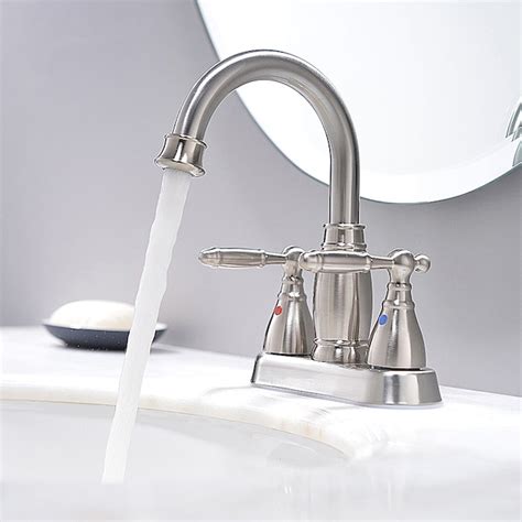 Phiestina Brushed Nickel 4-in centerset 2-Handle Bathroom Sink Faucet ...