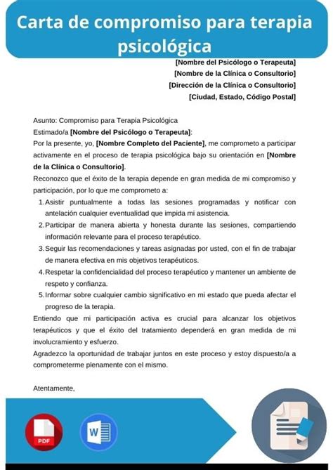 Carta Compromiso para Terapia Psicológica Word PDF