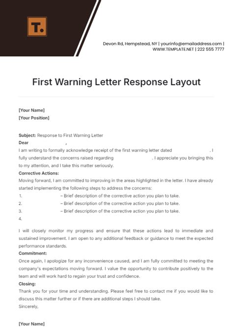 Free First Warning Letter Response Layout Template To Edit Online
