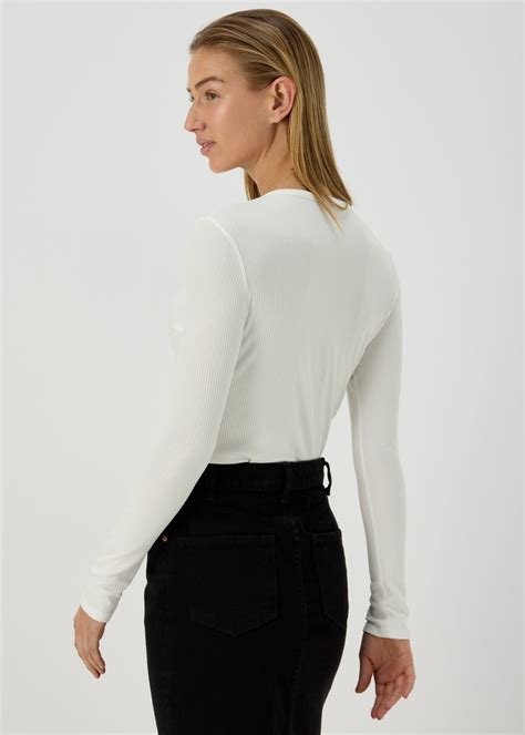 Ivory Rib Notch Neck Long Sleeve Top Matalan