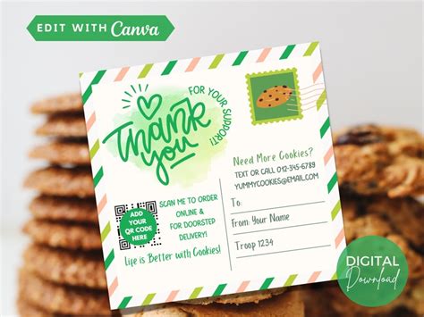 Girl Scout Cookie Thank You Note Template Editable Printable Etsy