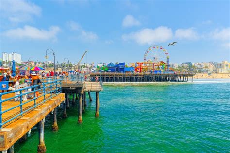 Famous Pier In Santa Monica With Tourists A Suburb Of Los Angeles