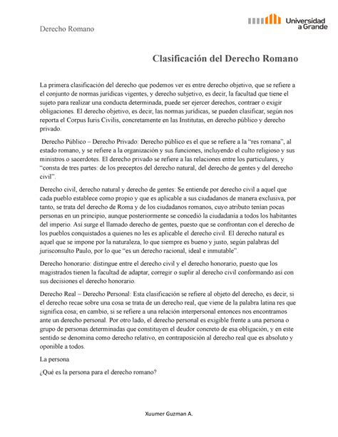 derecho romano y características Derecho Romano Clasificación del