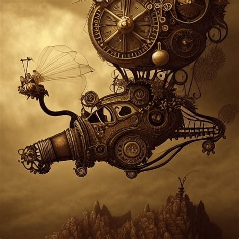 Whimsical Detailed Fantasy Steampunk Flying Machine Creative Fabrica