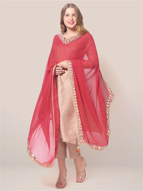 Georgette Dupatta With Muthra Print And Gotta Patti Border Dupatta Bazaar