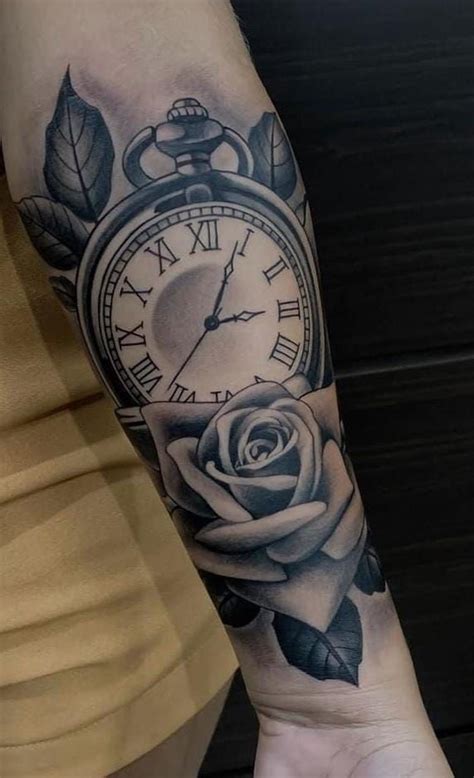 Pin By Kyaw Soe On Quick Saves Clock And Rose Tattoo Watch Tattoo