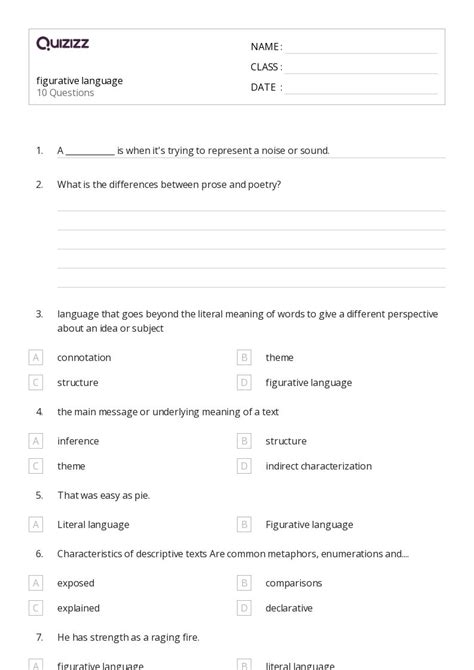 50 Figurative Language Worksheets For 2nd Grade On Quizizz Free