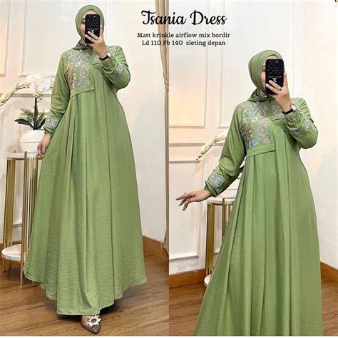 Jual SR Tsania Dress Bordir Matt Crinkle Airflow Gamis Terbaru 2023