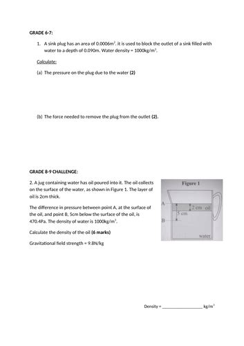 Aqa Gcse Physics Unit 2 P2 Forces Module Pressure In A Liquid At