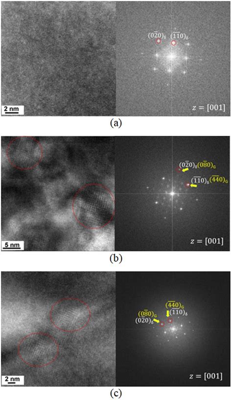 HR TEM micrographs and FFT patterns of δ ferrite in ER347weld a