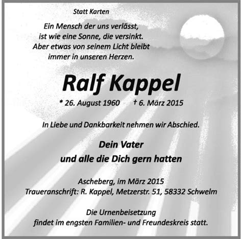 Traueranzeigen Von Ralf Kappel Trauer Ms