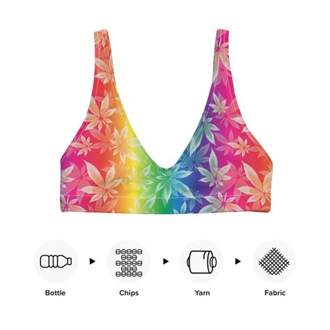 Rainbow Cannabis Leaf Recyled Padded Bikini Top Etsy