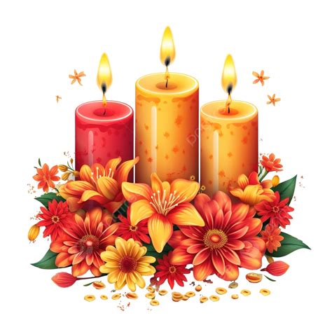 Happy Diwali Greeting Card Decorated With Candles And Flowers, Diwali ...