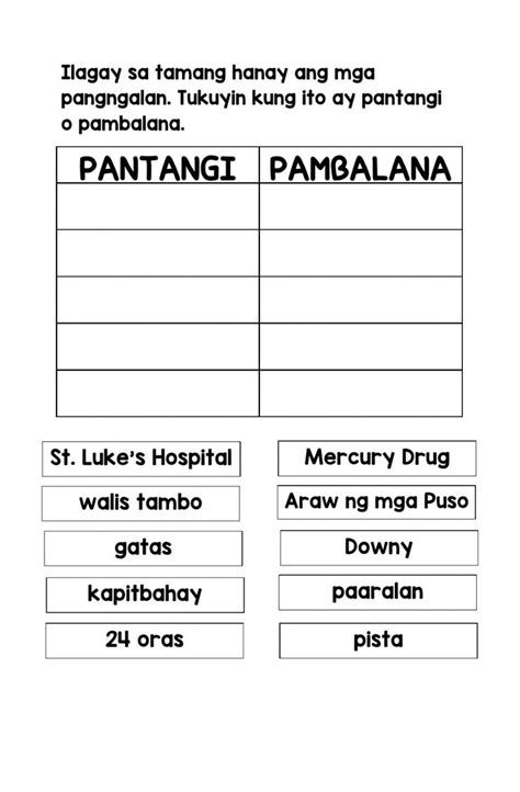 Pantangi At Pambalana Worksheets