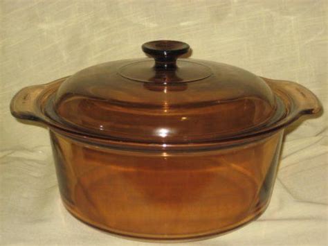 Vintage Corning Ware Visions Ware 5 Quart Amber Dutch Oven Pot W Lid