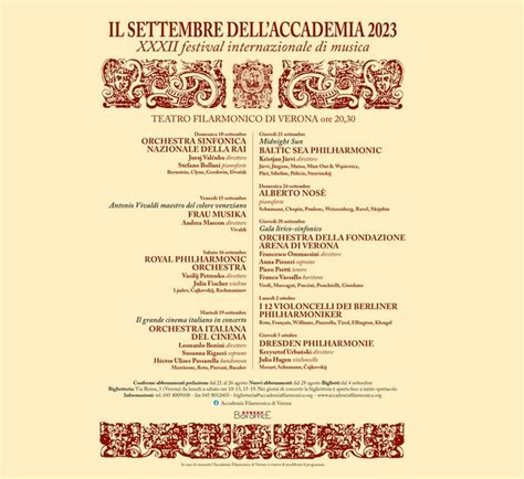 Biglietti Per Il Settembre Dell Accademia Teatro Filarmonico Verona