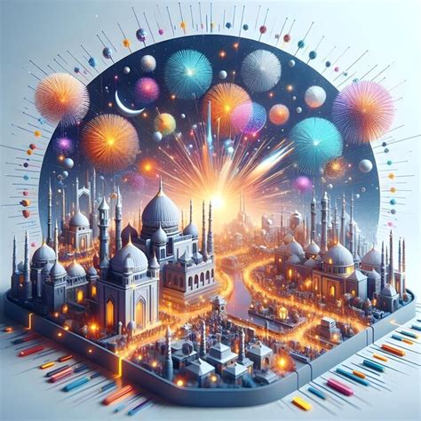 3d Icon Glossy Abstract Digital Art Of A Diwali Fireworks Display
