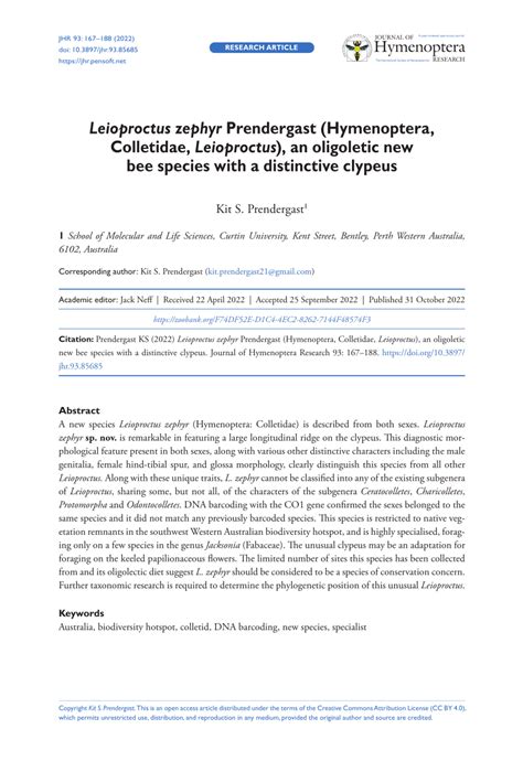 (PDF) Leioproctus zephyr Prendergast (Hymenoptera, Colletidae, Leioproctus), an oligoletic new ...