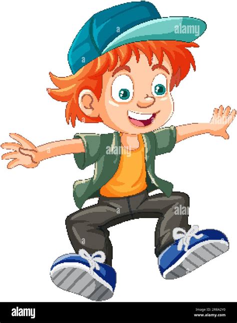 Urban Boy Wearing Cap Jumping Cartoon Character Illustration Stock