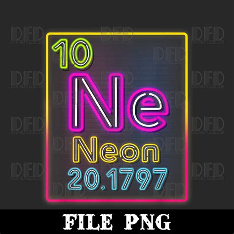 Neon Element Of The Chemistry Periodic Table For Scientists Png Digital