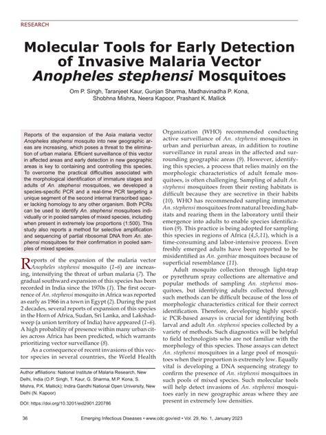 Pdf Molecular Tools For Early Detection Of Invasive Malaria Vector