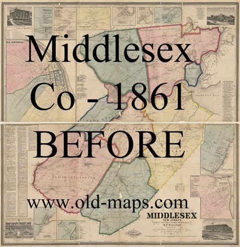 Middlesex County New Jersey 1861 Old Wall Map Reprint With Etsy