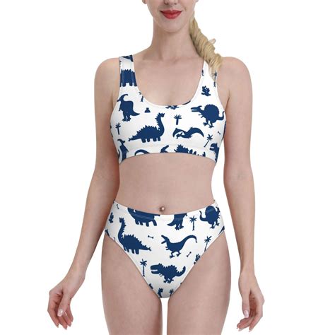 Lukts Women High Waisted Bikini Set Cute Cartoon Dinosaurs Swimsuit