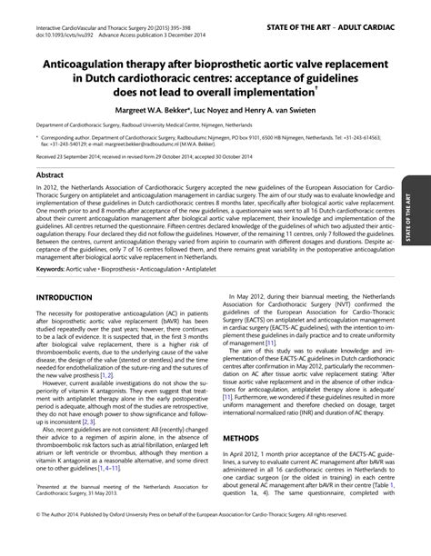 (PDF) Anticoagulation therapy after bioprosthetic aortic valve replacement in Dutch ...