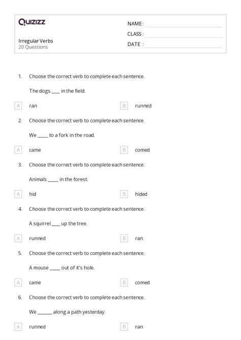 Irregular Verbs Worksheets For Nd Grade On Quizizz Free