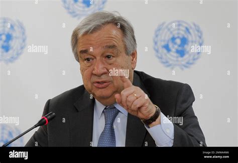 Un Secretary General Antonio Guterres Speaks During Press Conference At