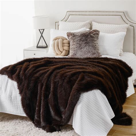 BATTILO HOME Luxury Brown Faux Fur Throw Blanket Large Soft Warm Cozy