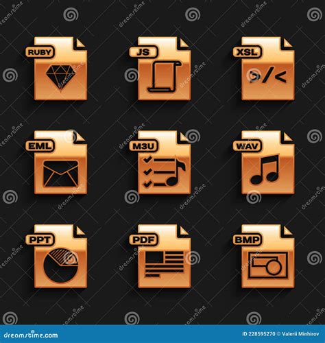 Set M U File Document Pdf Bmp Wav Ppt Eml Xsl Y Ruby Icon Vector