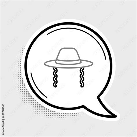 Line Orthodox Jewish Hat With Sidelocks Icon Isolated On Grey