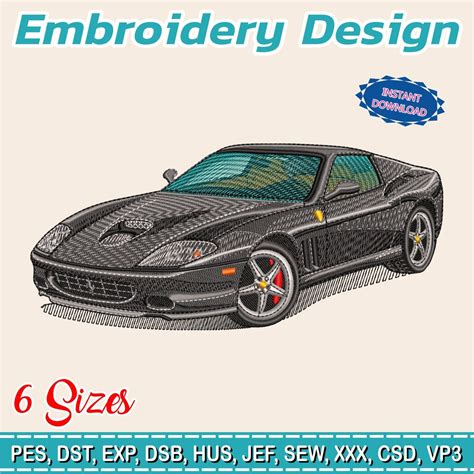 Embroidery Design Ferrari 2005 Sports Car 6 Different Sizes