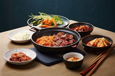 Set Piring Masakan Asia Korea Baru Lauk Pauk Pedas Jukkumi Latar