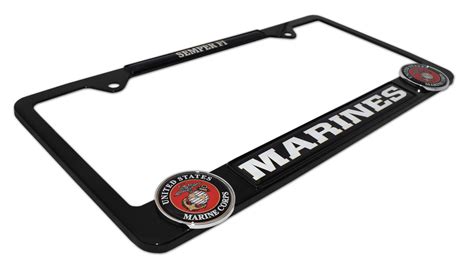 Marines D Black Metal License Plate Frame Elektroplate