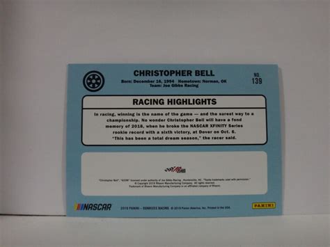 2019 Donruss Racing NASCAR Retro 1986 Silver Parallel 139 Christopher