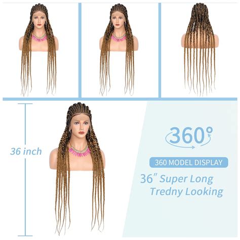 Fecihor 36 Lace Front Box Braided Wigs Cornrow Braids Ombre Light