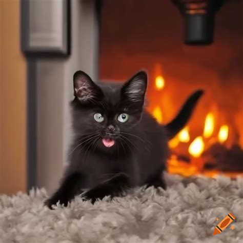 Adorable Black Kitten Playing With A Ball On Craiyon