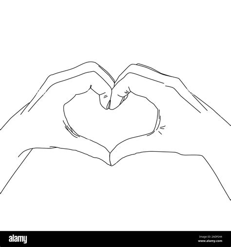 Sketch Of Hands Showing Heart Shape Gesture Hand Drawn Line Art