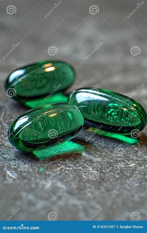 Three Green Glass Objects Sitting On A Table With One Of Them Broken Ai Stock Image Image Of