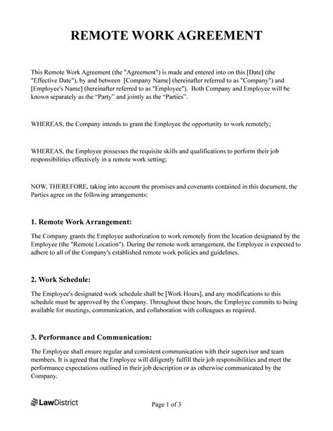 Remote Work Agreement Free Template LawDistrict