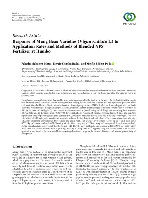 Pdf Response Of Mung Bean Varieties Vigna Radiata L To Application