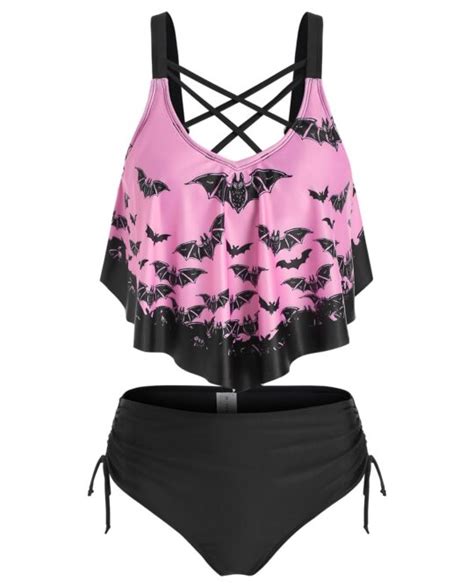 Piece Bat Print Bikini Suit Gothic Honey