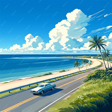 Premium Vector | Taking a Scenic Drive Along a Coastal Highway