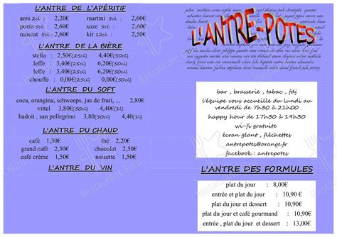 Menu At L Antre Potes Pub Bar Caen