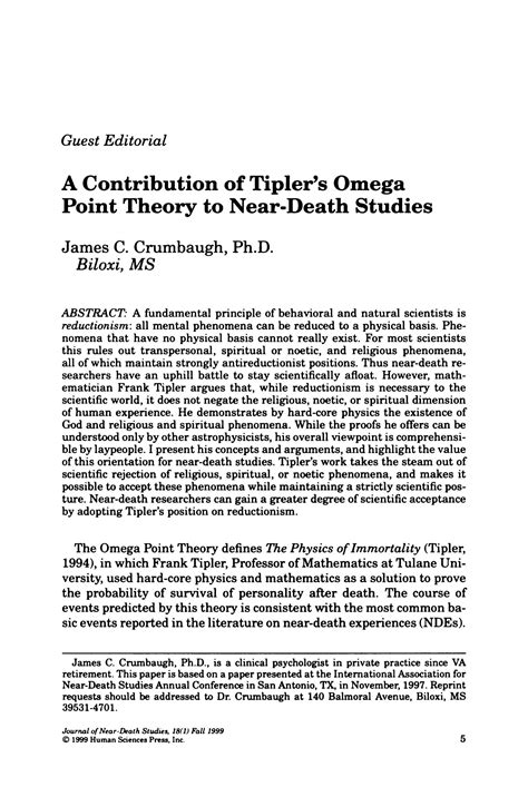 A Contribution Of Tiplers Omega Point Theory To Near Death Studies